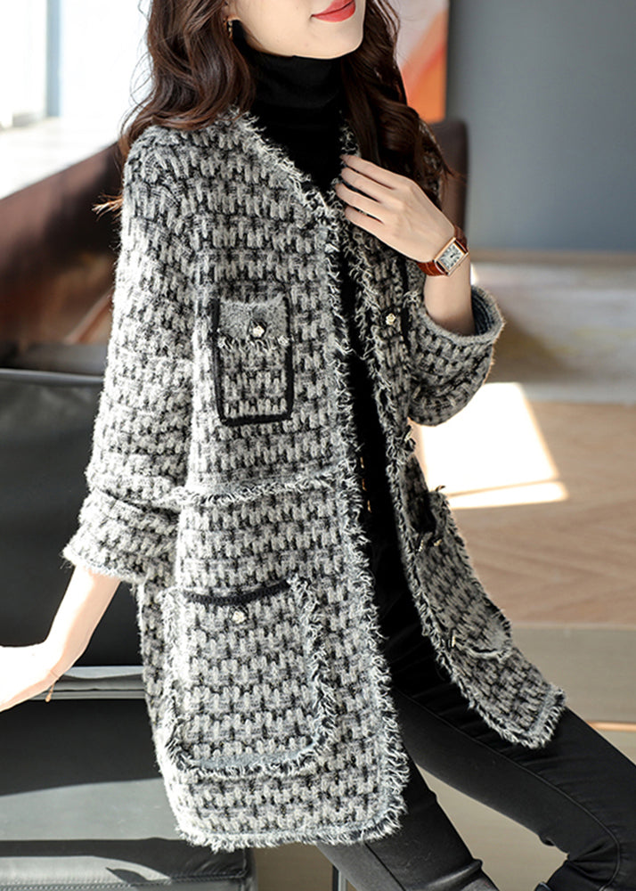 Boho Black Tasseled Plaid Cotton Coats Spring