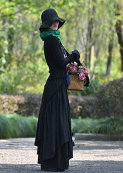 Boho Blackish Green Asymmetrical Jacquard Cotton Skirt Spring