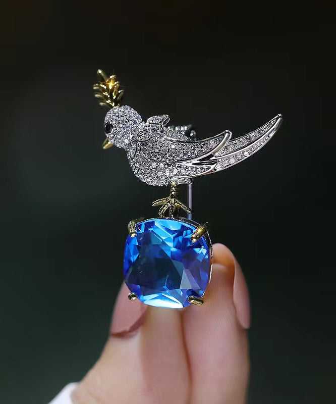 Boho Blue Copper Zircon Gem Stone Little Bird Brooches