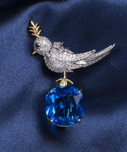 Boho Blue Copper Zircon Gem Stone Little Bird Brooches