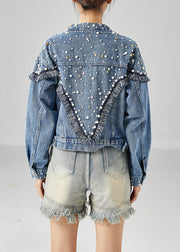 Boho Blue Oversized Patchwork Nail Bead Denim Coats Spring