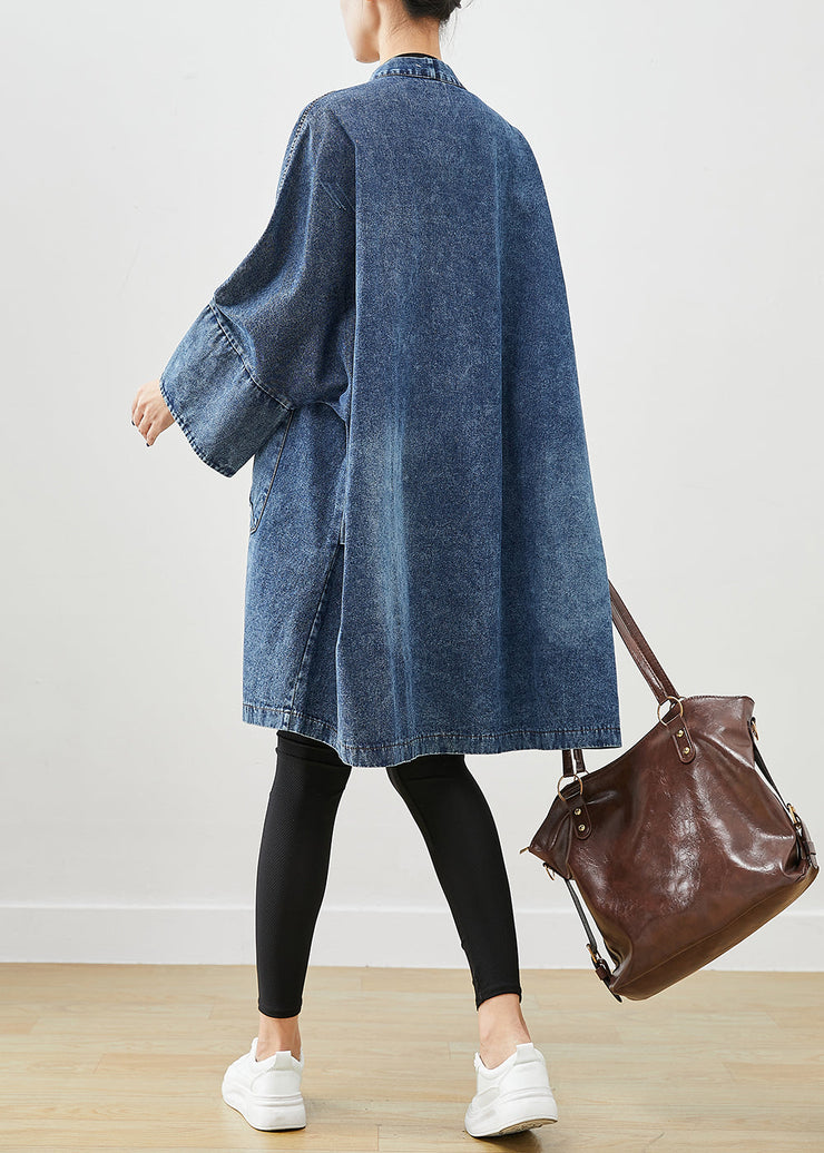 Boho Blue Oversized Pockets Denim Trench Coats Batwing Sleeve