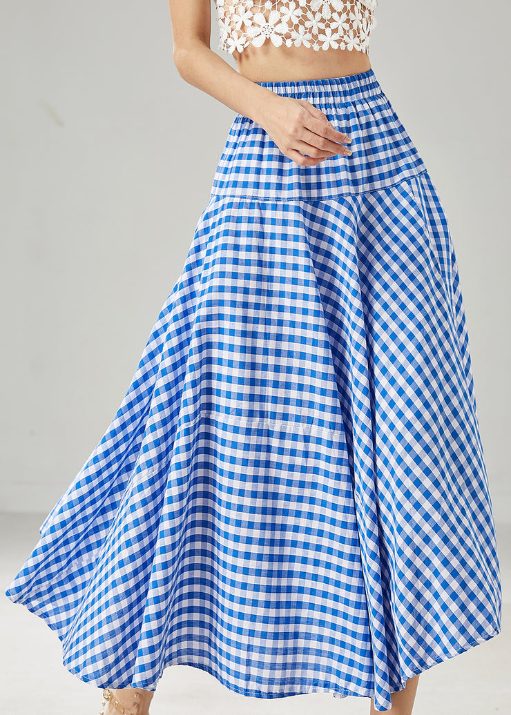 Boho Blue Plaid Exra Large Hem Cotton Skirts Summer