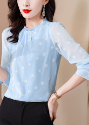 Boho Blue Ruffled Draping Chiffon Shirt Top Spring