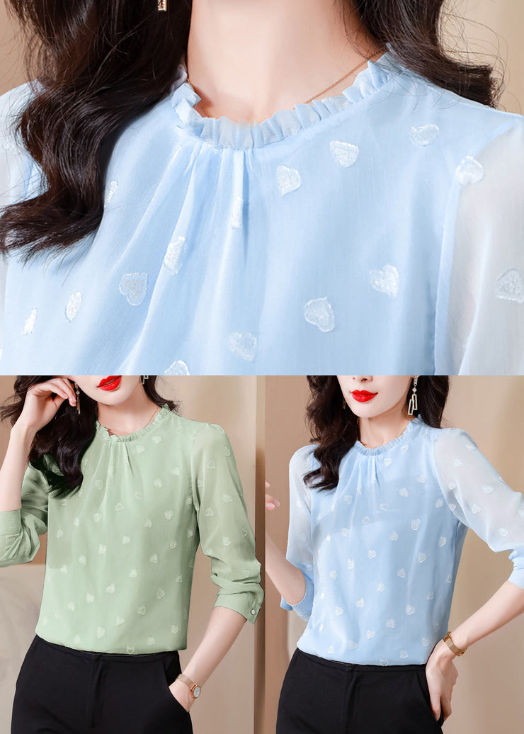 Boho Blue Ruffled Draping Chiffon Shirt Top Spring