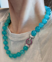 Boho Blue Sterling Silver Crystal Zircon Graduated Bead Necklace