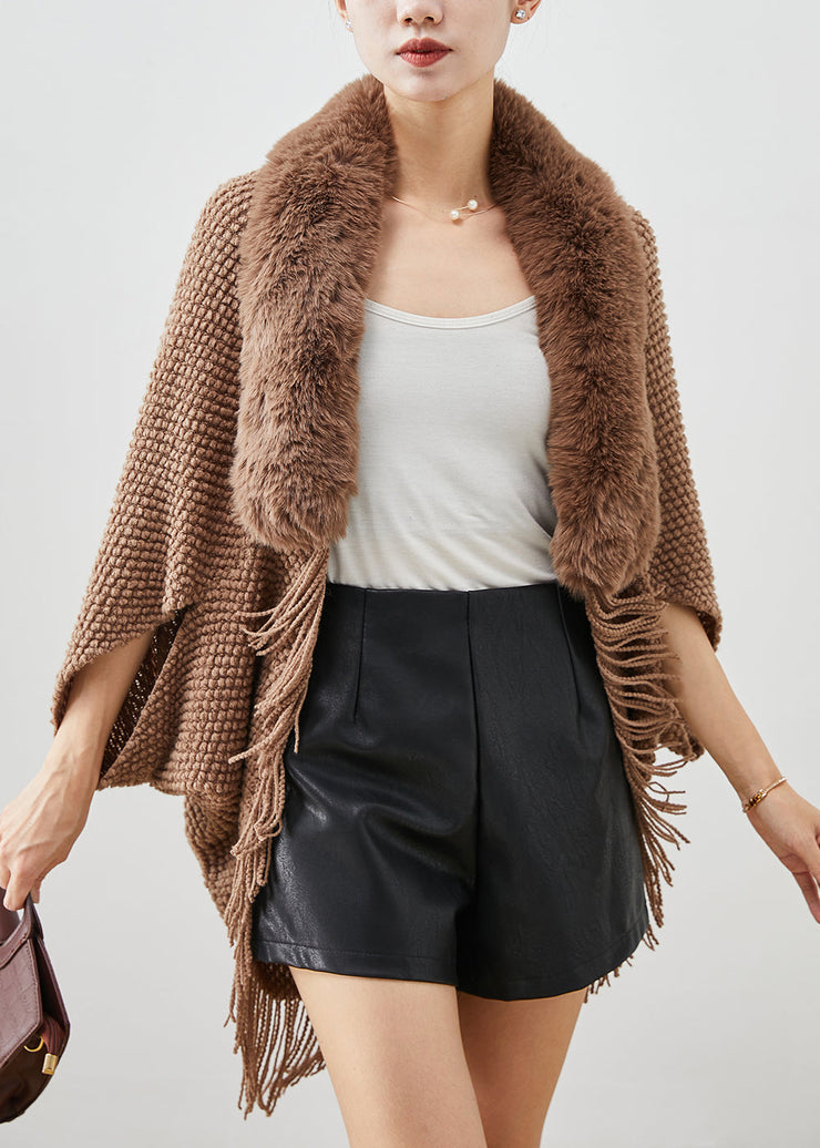 Boho Brown Fur Collar Tasseled Knit Cardigans Fall