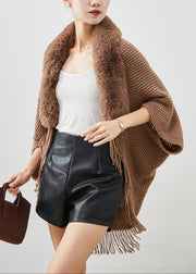 Boho Brown Fur Collar Tasseled Knit Cardigans Fall