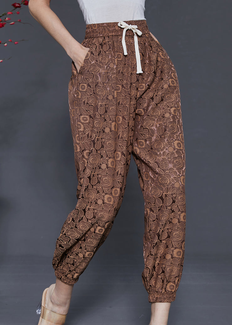 Boho Coffee Jacquard Chiffon Harem Pants Summer