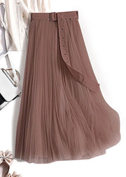 Boho Chocolate Wrinkled Patchwork Tulle Skirts Spring