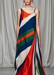 Boho Colorblock Cold Shoulder Draping Silk Long Dresses Sleeveless
