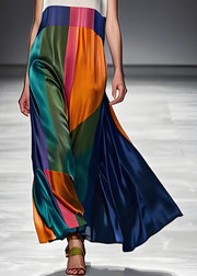 Boho Colorblock O Neck Patchwork Silk Maxi Dresses Sleeveless