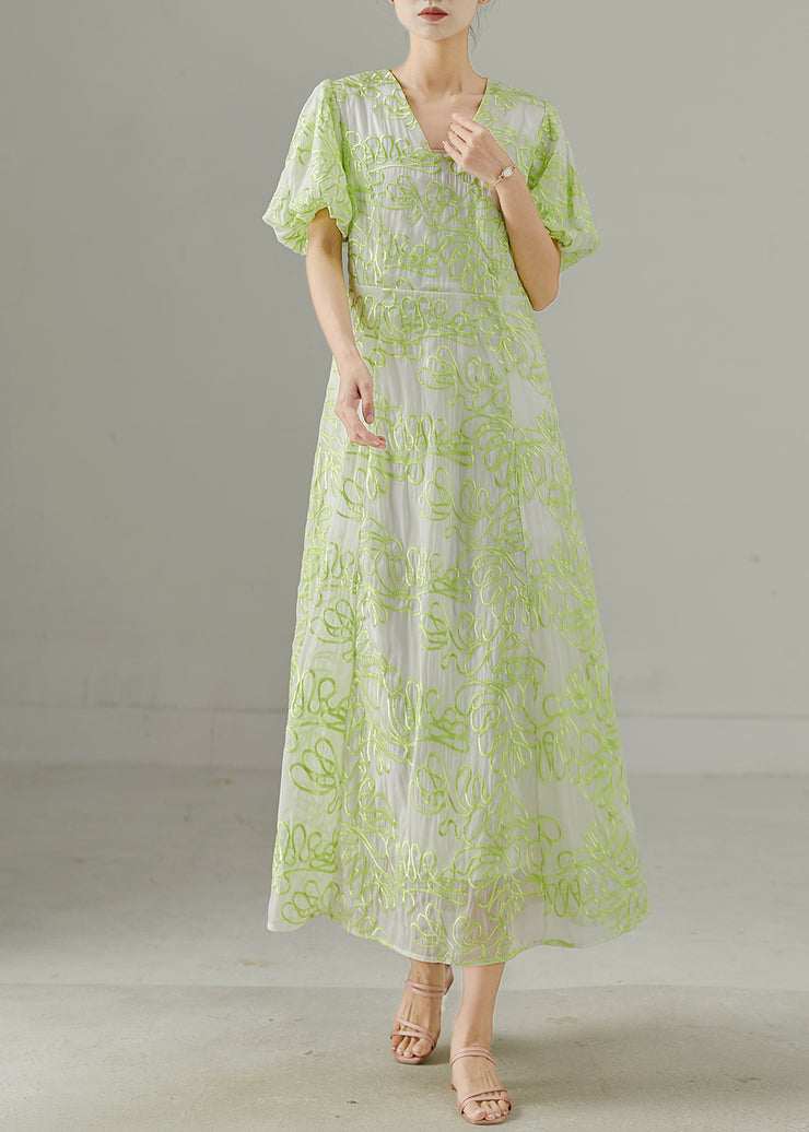 Boho Fluorescent Green Embroidered Silk Holiday Dresses Summer