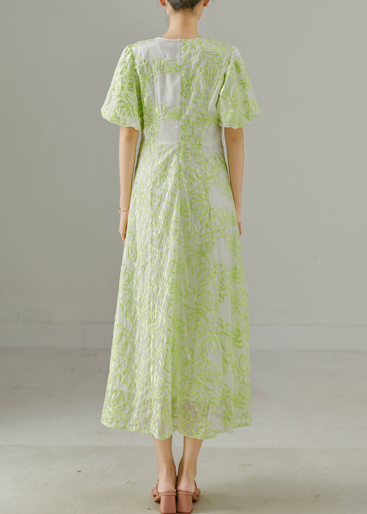 Boho Fluorescent Green Embroidered Silk Holiday Dresses Summer