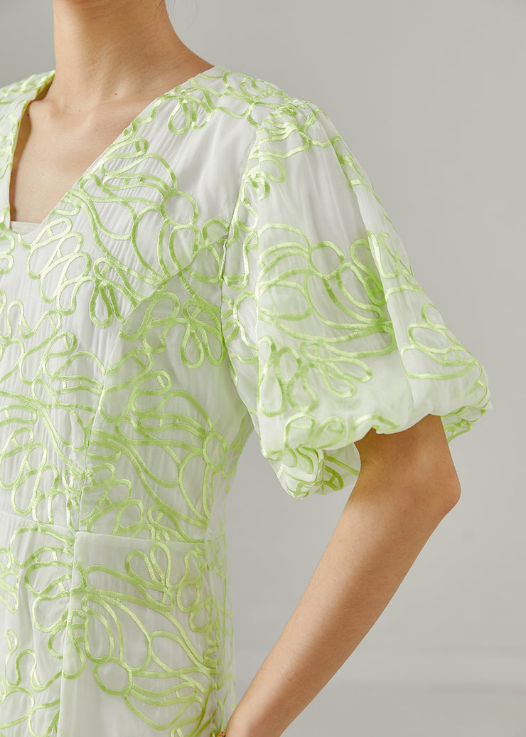 Boho Fluorescent Green Embroidered Silk Holiday Dresses Summer