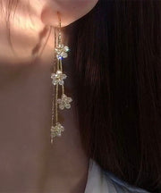 Boho Gold Copper Overgild Zircon Floral Tassel Drop Earrings