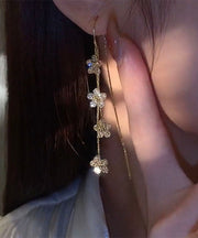 Boho Gold Copper Overgild Zircon Floral Tassel Drop Earrings