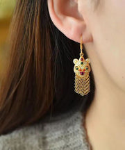 Boho Gold Gem Stone Tassel Silver Drop Earrings