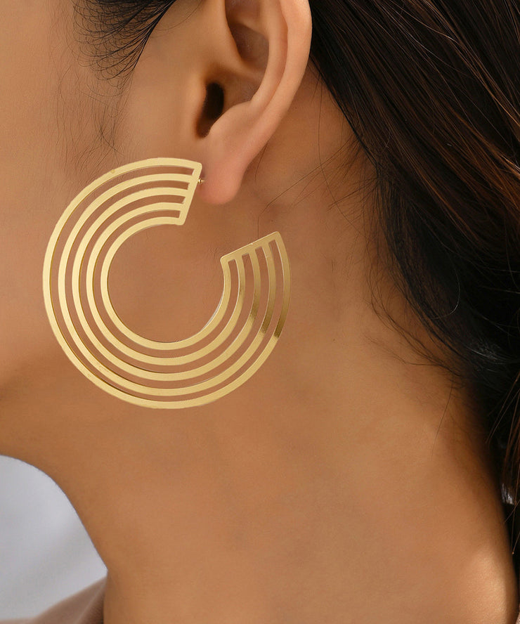 Boho Gold Metal Alloy C-Shape Hollow Out Hoop Earrings