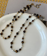 Boho Gold Pearl Cat's eye Stone Graduated Bead Necklace