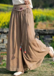 Boho Green Embroideried Pockets Tasseled Patchwork Silk Wide Leg Pants Summer