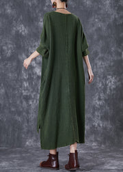 Boho Green Oversized Low High Design Linen Maxi Dresses Fall