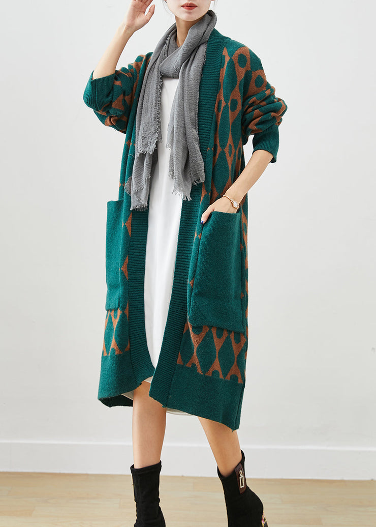 Boho Green Oversized Patchwork Pockets Knit Cardigan Fall