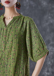 Boho Green V Neck Print Cotton Top Summer