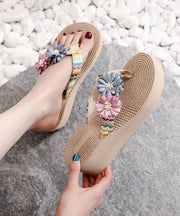 Boho Grey Floral Splicing Thong Sandals Splicing Wedge