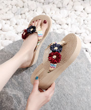 Boho Grey Floral Splicing Thong Sandals Splicing Wedge