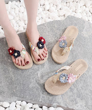 Boho Grey Floral Splicing Thong Sandals Splicing Wedge