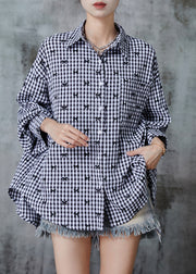 Boho Grey Oversized Plaid Cotton Shirt Top Fall