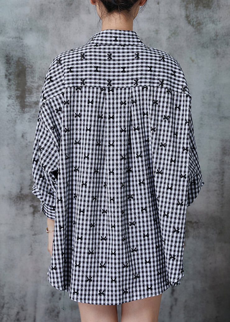 Boho Grey Oversized Plaid Cotton Shirt Top Fall