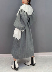 Boho Grey Oversized Woolen Cinch Dress Two Pieces Set Spring