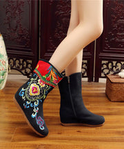 Boho Handmade Comfy Red Embroidery Wedge Boots