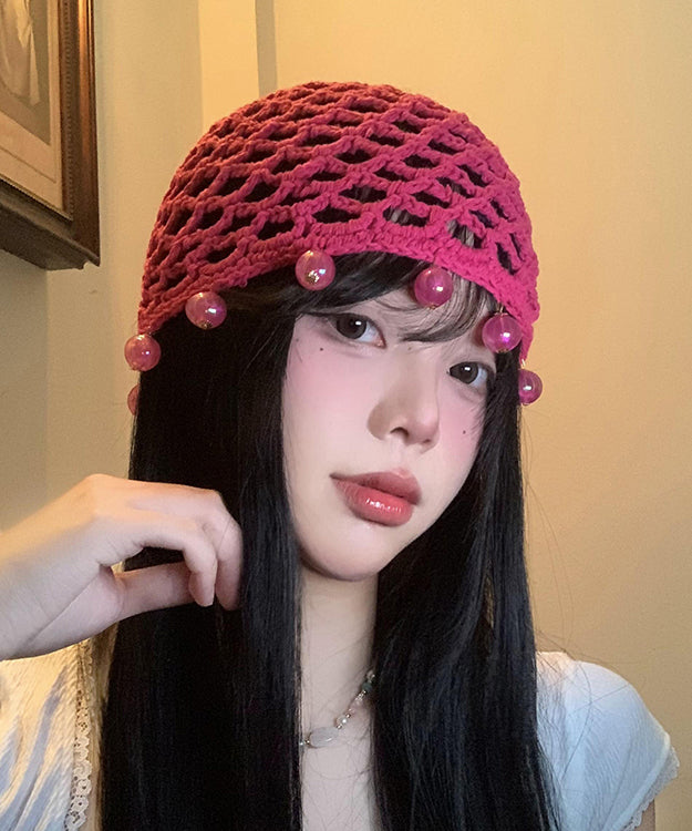 Boho Handmade Rose Hollow Out Bead Knit Boonie Hat