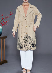 Boho Khaki Cinched Print Cotton Coat Outwear Fall