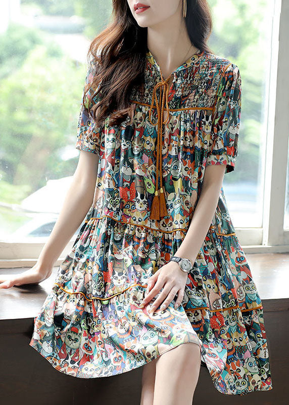 Boho Lace Up Animal Print Chiffon Vacation Dress Summer