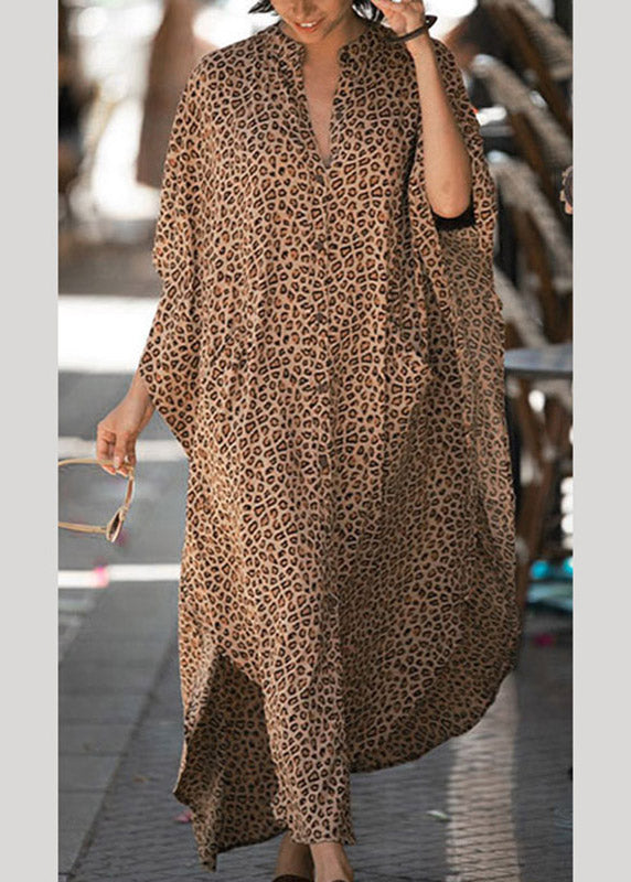 Boho Leopard V Neck Print Long Holiday Dress Summer