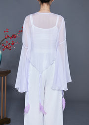 Boho Light Purple Butterfly Embroideried Chiffon Cardigan Flare Sleeve