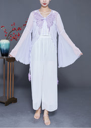 Boho Light Purple Butterfly Embroideried Chiffon Cardigan Flare Sleeve