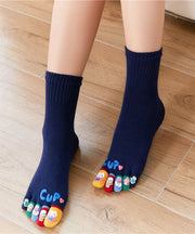 Boho Multicolor Cartoon Cotton Mid Calf Socks Five Finger Socks