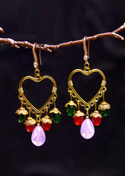 Boho Multicolour Beads Heart-shaped Tassels Drop Earrings