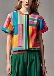 Boho Multicolour Oversized Striped Cotton Tops Summer