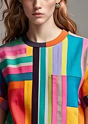 Boho Multicolour Oversized Striped Cotton Tops Summer