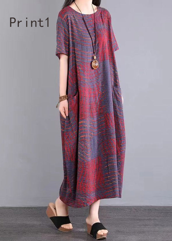 Boho O Neck Print Patchwork Cotton Long Dresses Summer