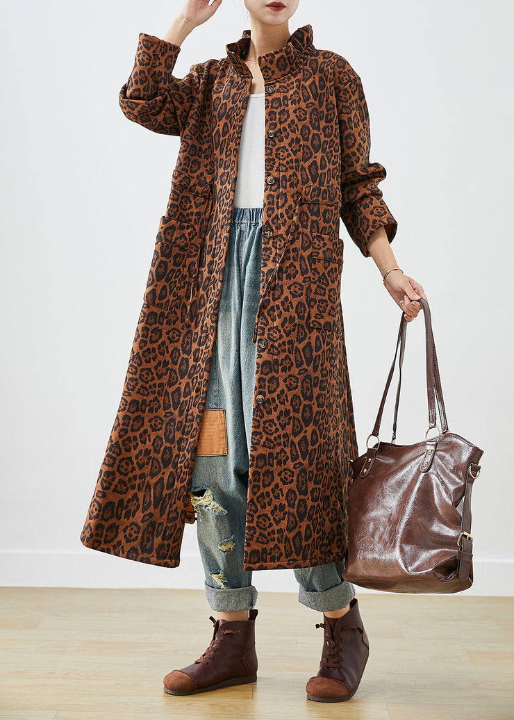 Boho Oversized Leopard Print Cotton Trench Coats Fall