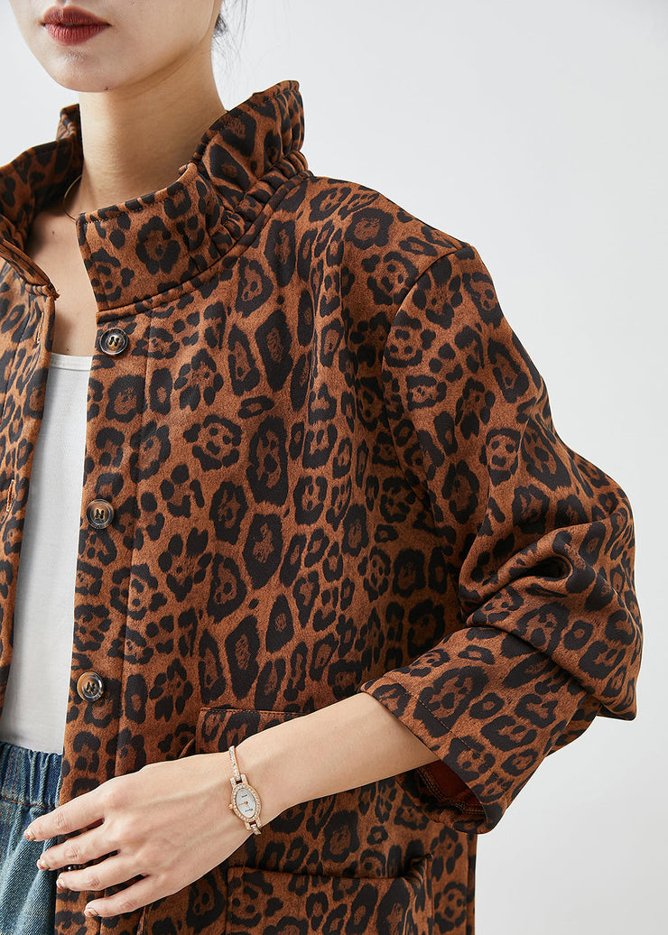 Boho Oversized Leopard Print Cotton Trench Coats Fall