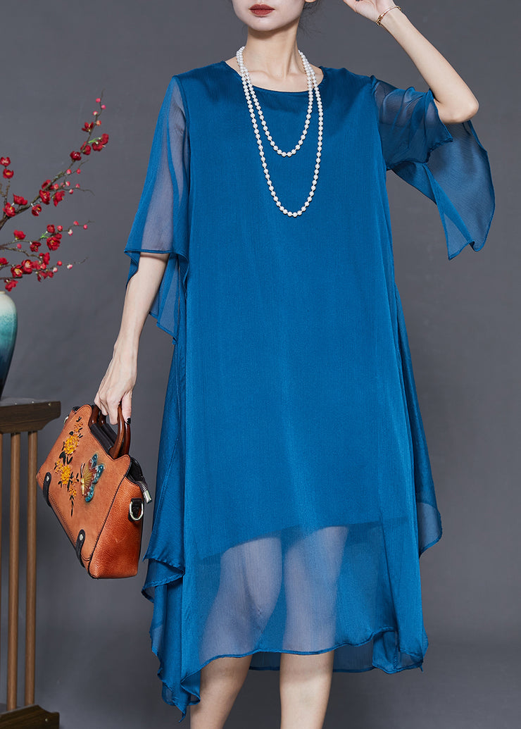 Boho Peacock Blue Oversized Chiffon Long Dress Summer