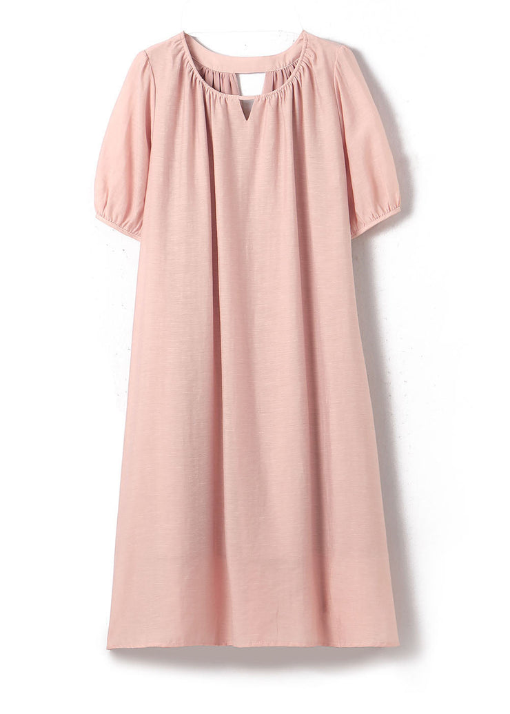 Boho Pink O-Neck Hollow Out Cotton Dresses Summer